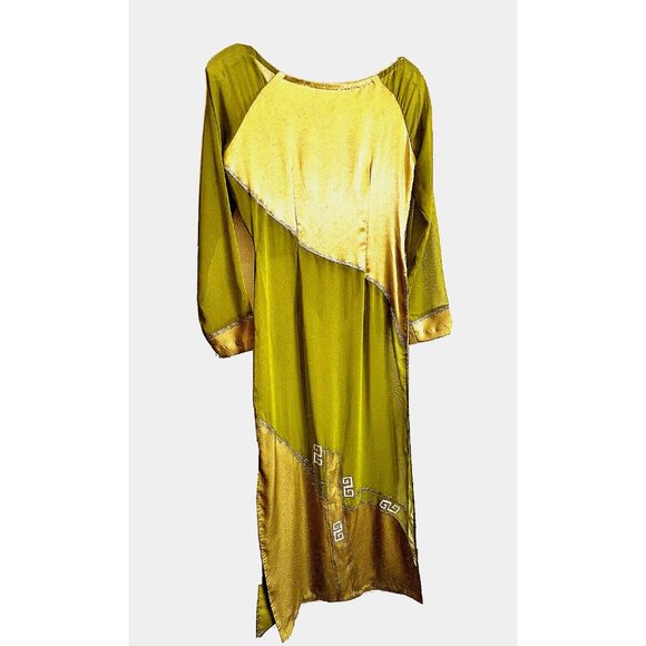 Asian Chinese Long Maxi Sheer Cocktail Dress Size S Green Metallic Silver - Picture 5 of 15